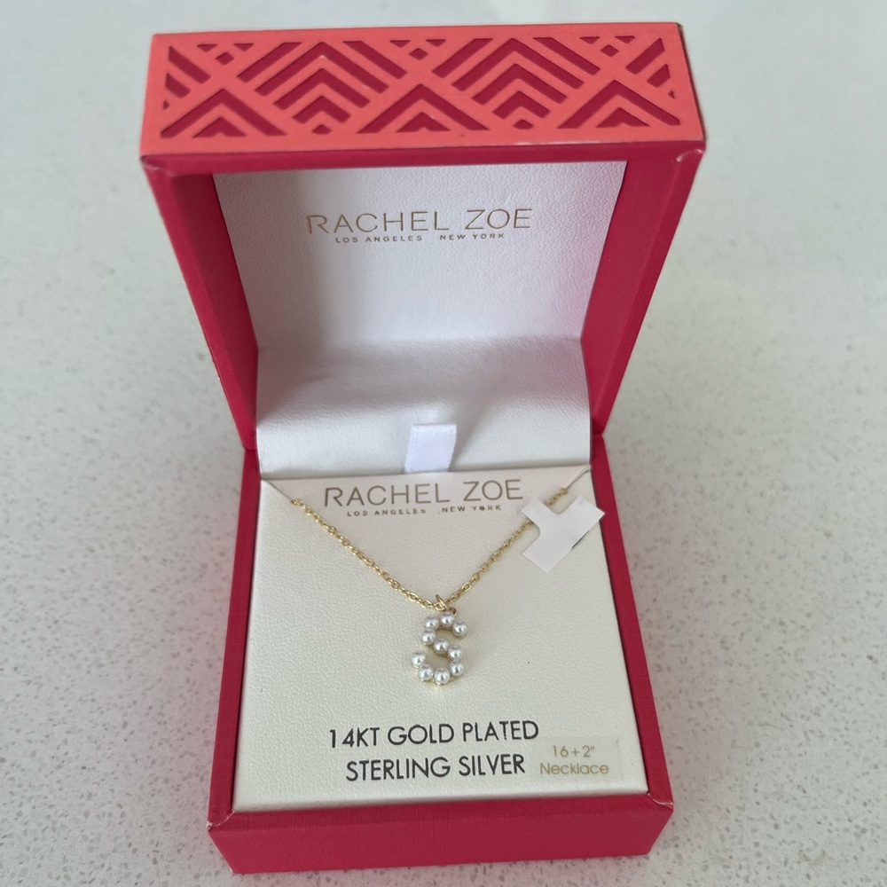 Rachel Zoe Gold “S” Necklace with Pearl Details